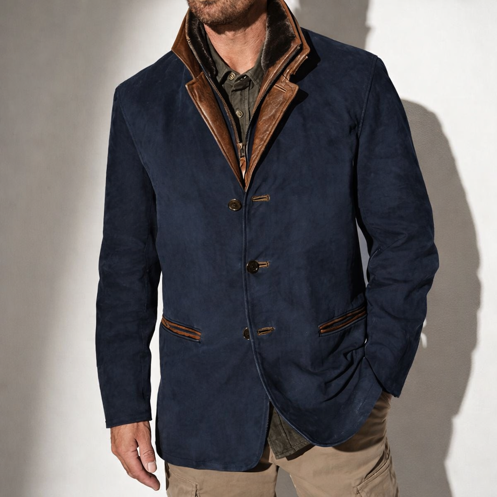Veste en suédé pour homme Danoir Pairs™ avec détails en cuir, style élégant et intemporel, vue de face sur mannequin.