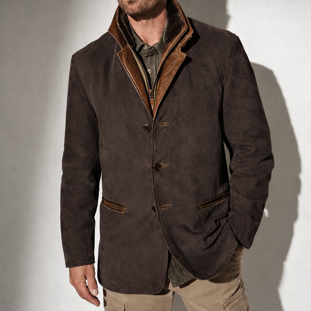 Veste en suédé pour homme Danoir Pairs™ avec détails en cuir, élégante et intemporelle, vue sur le mannequin.