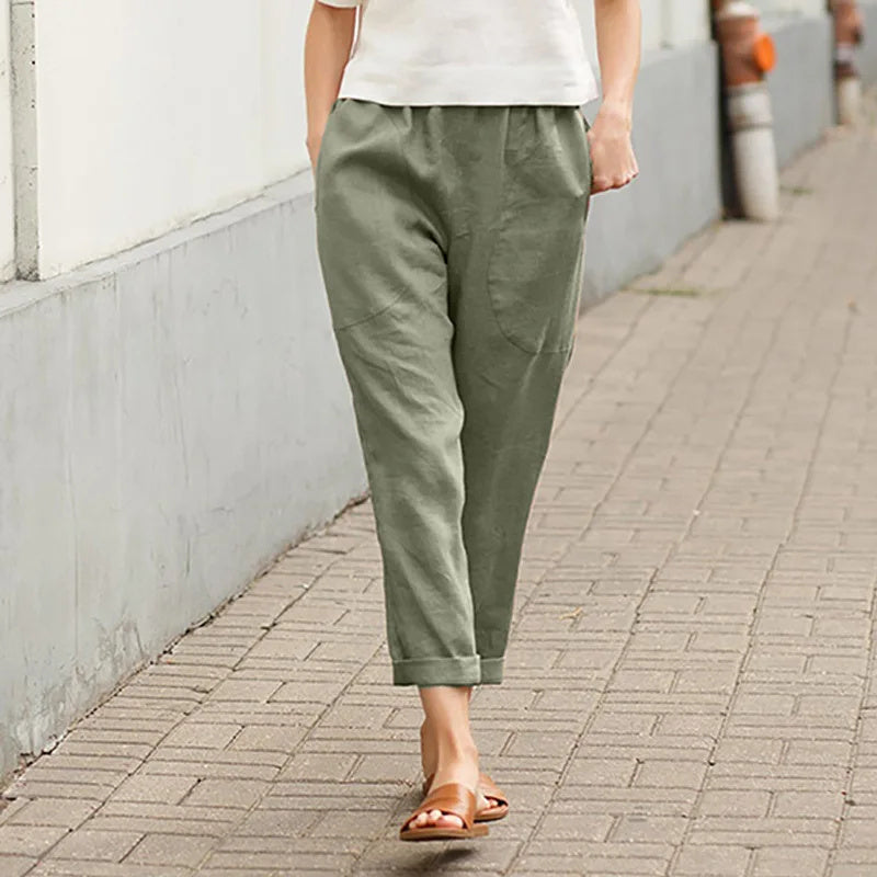 Pantalons amples Danoir Paris Kriza avec poches, vêtement décontracté pour femmes, vue de face sur fond neutre