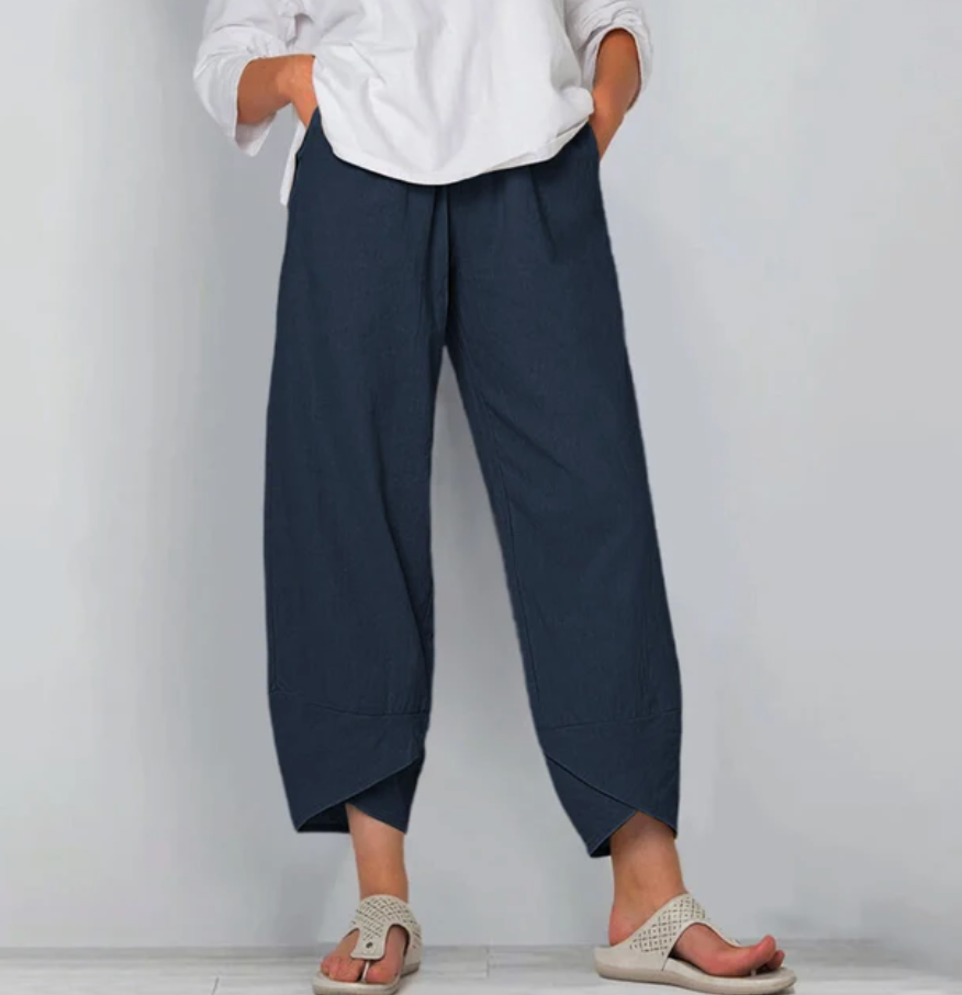 Pantalons légers Danoir Paris Riley, style décontracté, tissu fluide, couleur neutre, vue frontale sur image.
