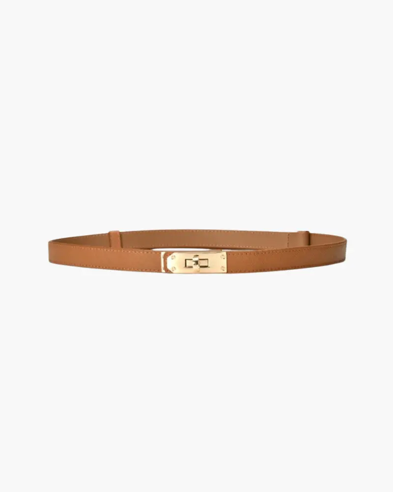 Ceinture vintage fine Danoir Paris en cuir noir, style élégant et slim, avec boucle métallique dorée.