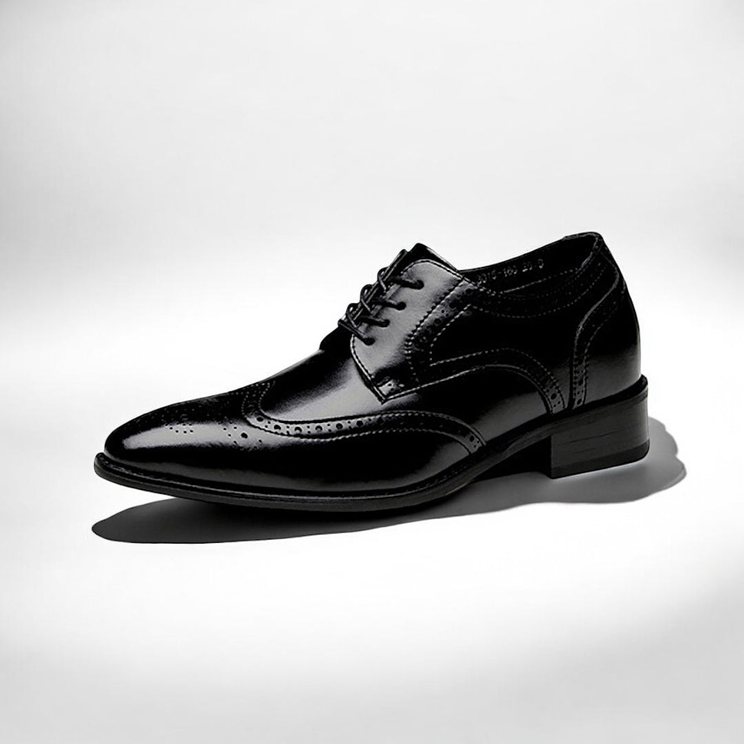Chaussures homme Danoir Paris Santorini avec semelle rehaussante de 6 cm, élégantes et modernes, en cuir noir.