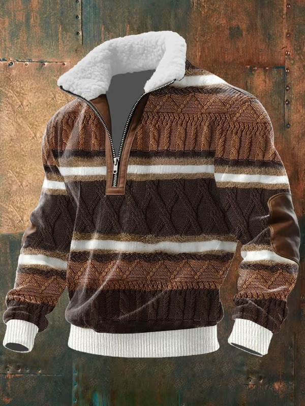 Pull zippé à col montant fourré Danoir Paris, vêtement chaud en tissu épais, avec fermeture éclair et col montant.