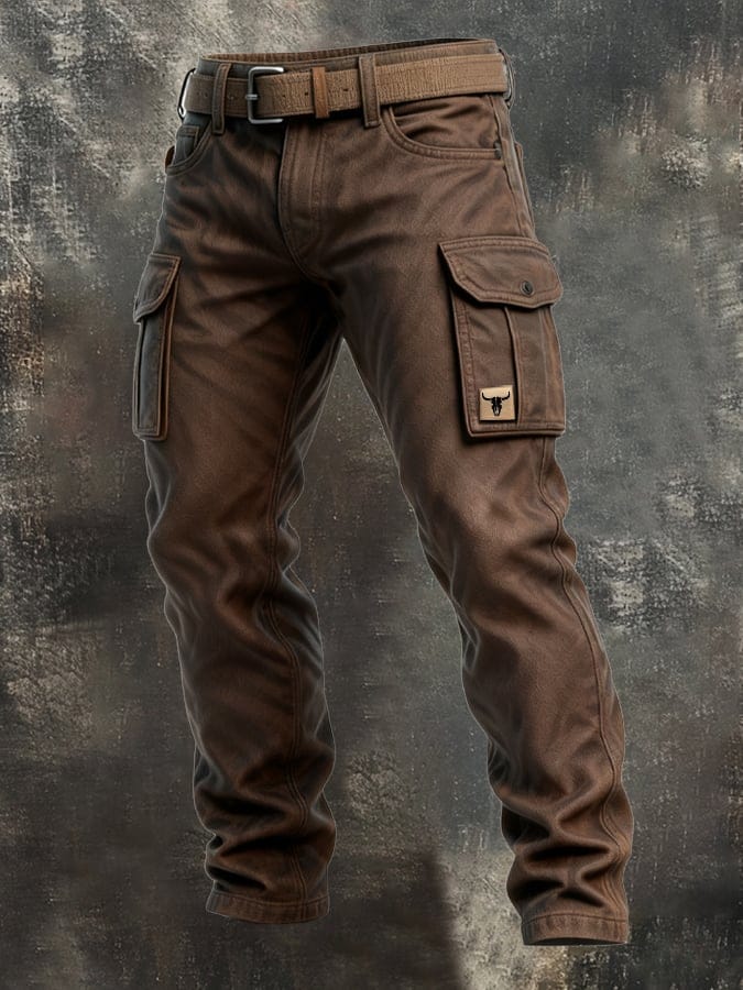Pantalon cargo doublé Danoir Paris, vêtement décontracté avec plusieurs poches, en tissu robuste, vue de face.