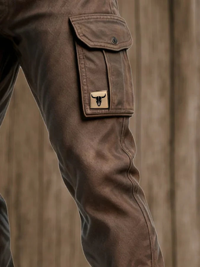 Pantalon cargo doublé Danoir Pairs™ en tissu épais, style décontracté, avec poches latérales, couleur neutre, vue de face.
