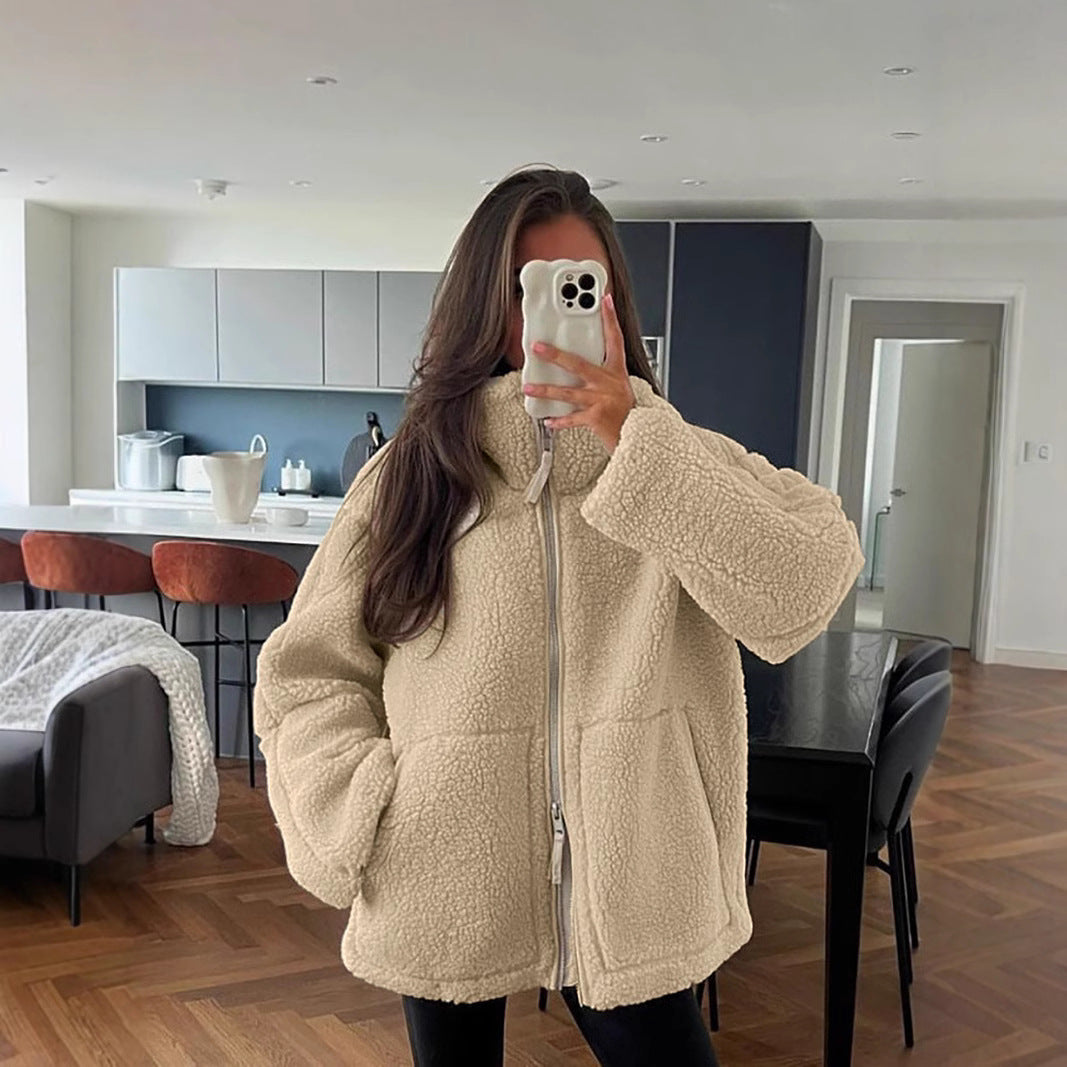 Manteau en teddy doux brun KAJA de Danoir Paris, vue de face