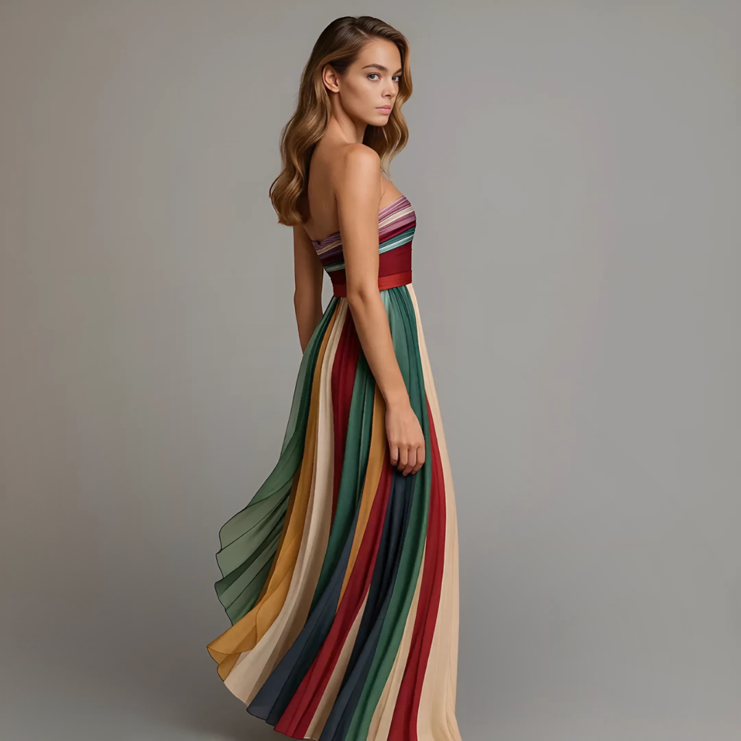 Robe Danoir Paris Vestido Brisa Andaluza en tissu léger avec motifs floraux, porté sur une mannequin.