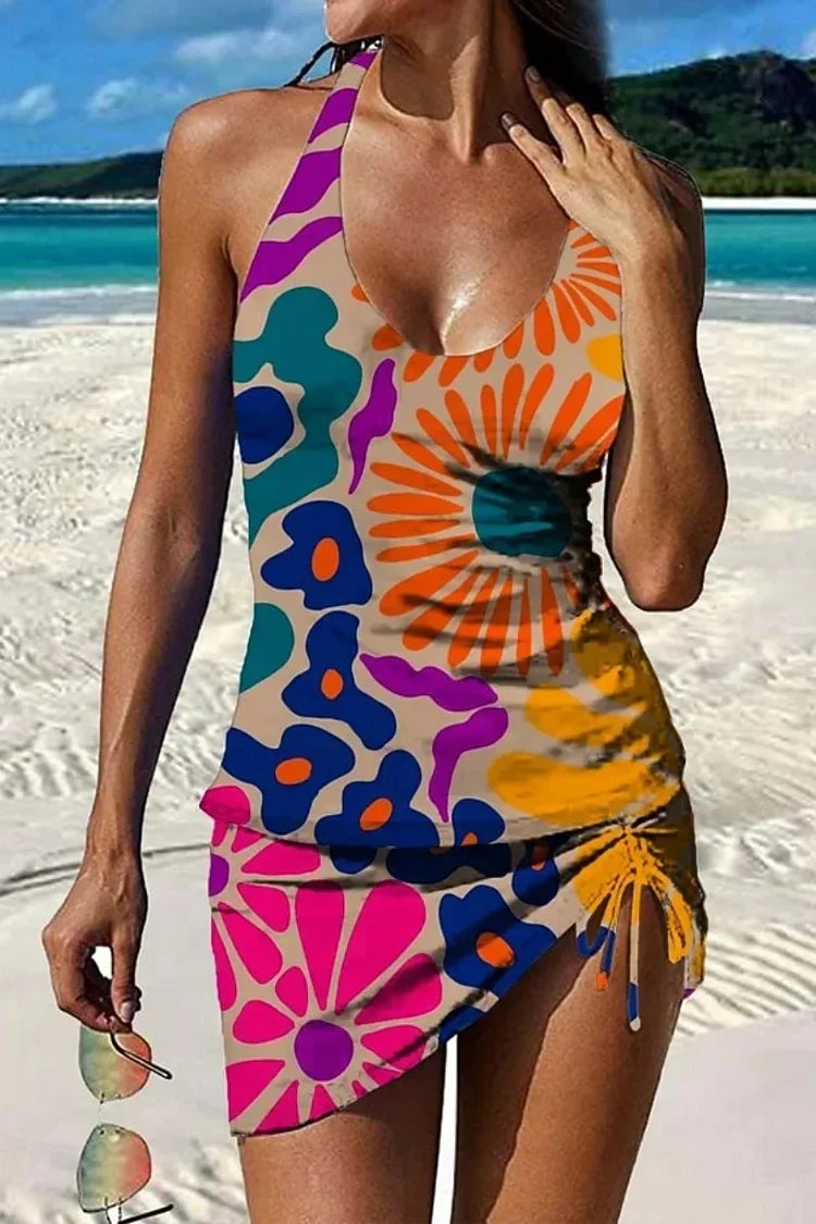 Tankini graphique fleuri Danoir Paris avec short et effet ventre plat, costume de bain deux pièces pour l'été.