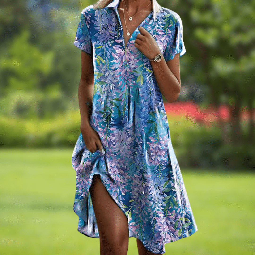 Robe élégante Danoir Paris Firi, style chic et sophistiqué, en tissu fluide avec détails raffinés, vue de face.