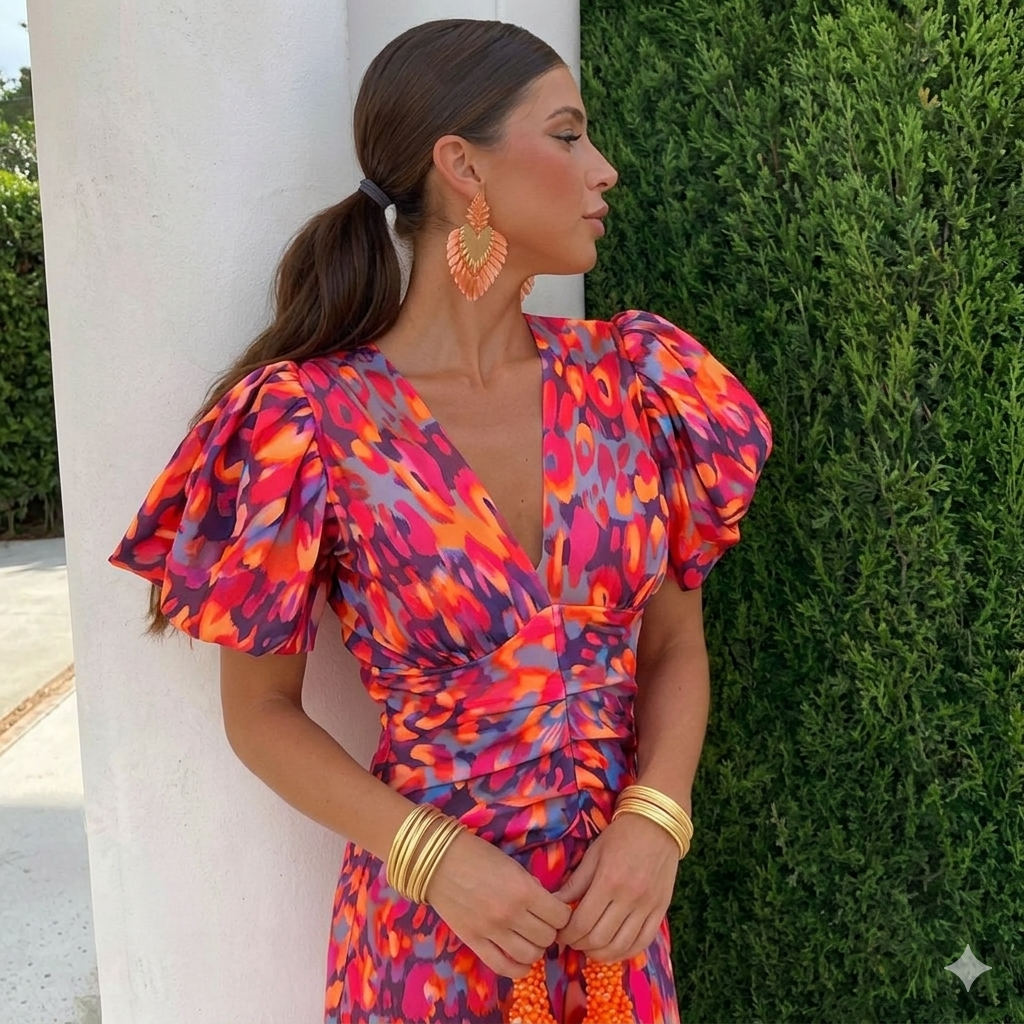 Robe Tora™ avec manches plissées de Danoir Paris, tissu fluide et élégant, portée décontractée ou habillée.