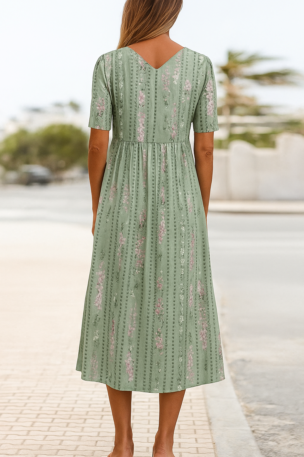 Robe midi pour femmes Danoir Paris, avec imprimé botanique, coupe flatteuse et couvrante pour le ventre.