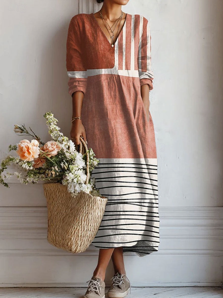 Robe de confort quotidien Zoey™ de Danoir Paris, tissu brun-gris, robe décontractée pour femme, style élégant et confortable.