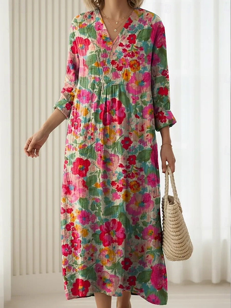 Robe de confort quotidien Reda™ de Danoir Paris, robe fluide à motifs floraux, tissu léger pour un look décontracté.