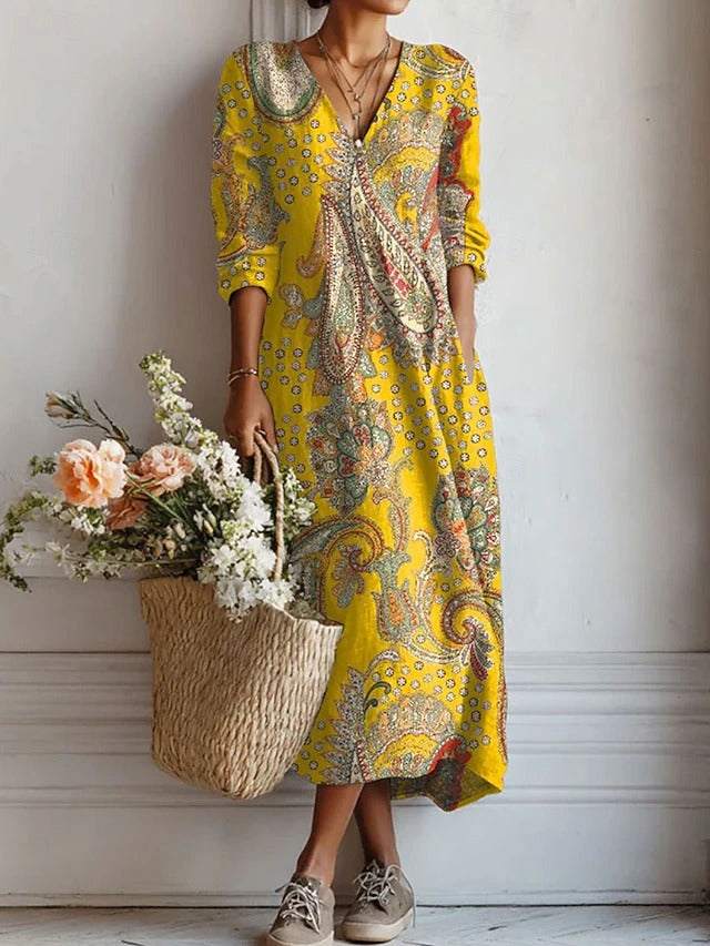 Robe longue élégante Eva™ de Danoir Paris, robe de confort quotidien avec manches longues pour femmes.