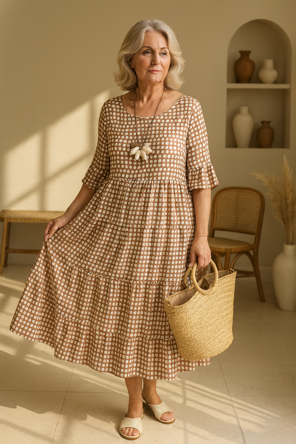 Robe midi courte Zara Danoir Paris en tissu marron, manches courtes, style élégant pour femmes.