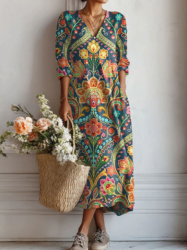 Robe longue élégante Danoir Paris Lies™ pour femmes, manches longues, confort quotidien, style sophistiqué.