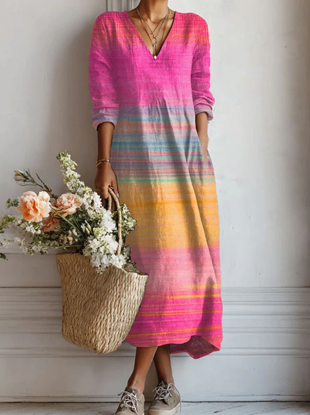 Robe longue élégante Sophia de Danoir Paris, robe de confort quotidien pour femmes avec manches longues et style sophistiqué.
