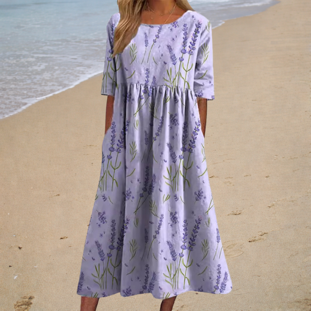 Robe midi romantique Danoir Paris Aurélie, coupe fluide avec détails délicats, portée élégante pour occasions spéciales