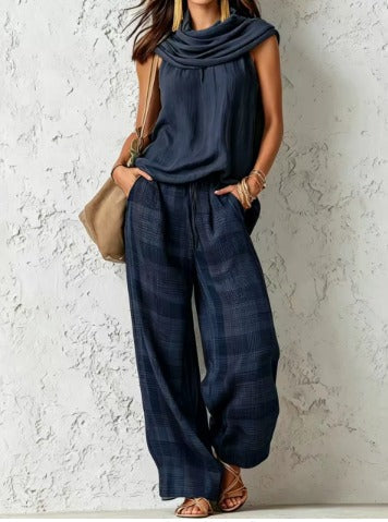Ensemble Élise vert de Danoir Paris, style simple et naturel, porté par un mannequin, adapté pour un look décontracté.