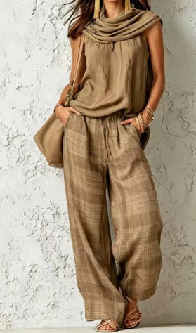 Ensemble Élise Danoir Paris vert avec style simple et naturel, vêtement élégant pour femme.