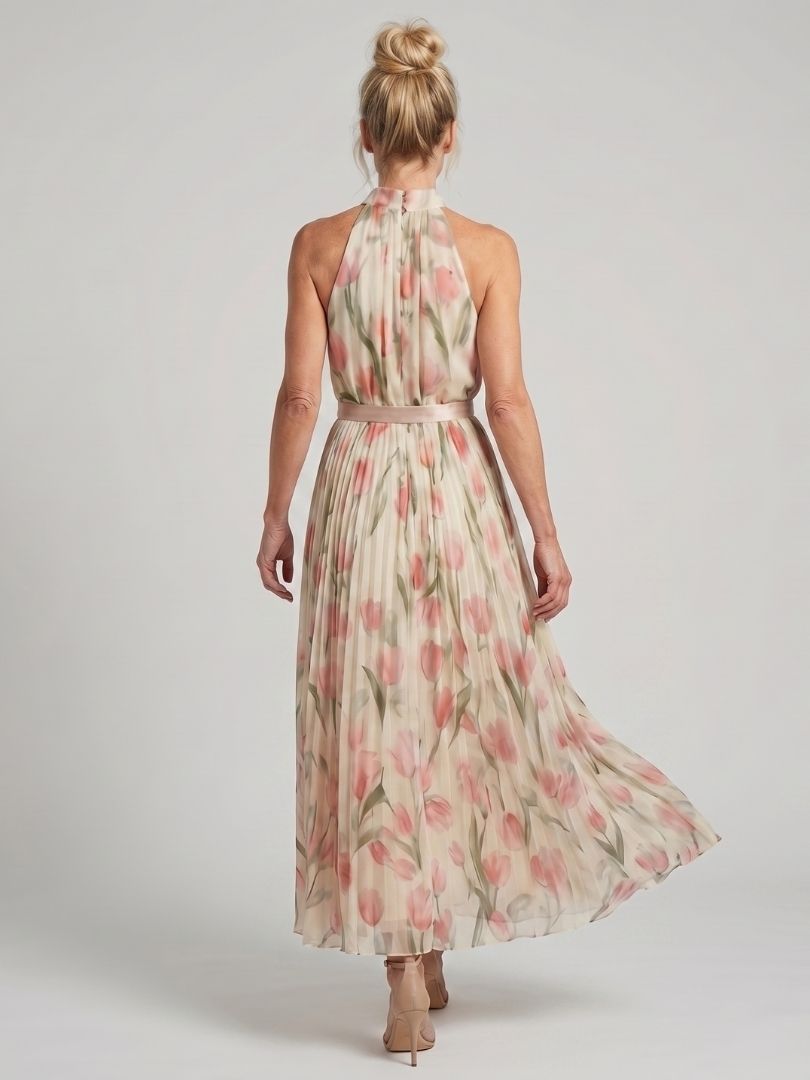 Robe midi florale Danoir Paris Aurelle à col halter, motif floral, longueur mi-mollet, élégante et féminine.
