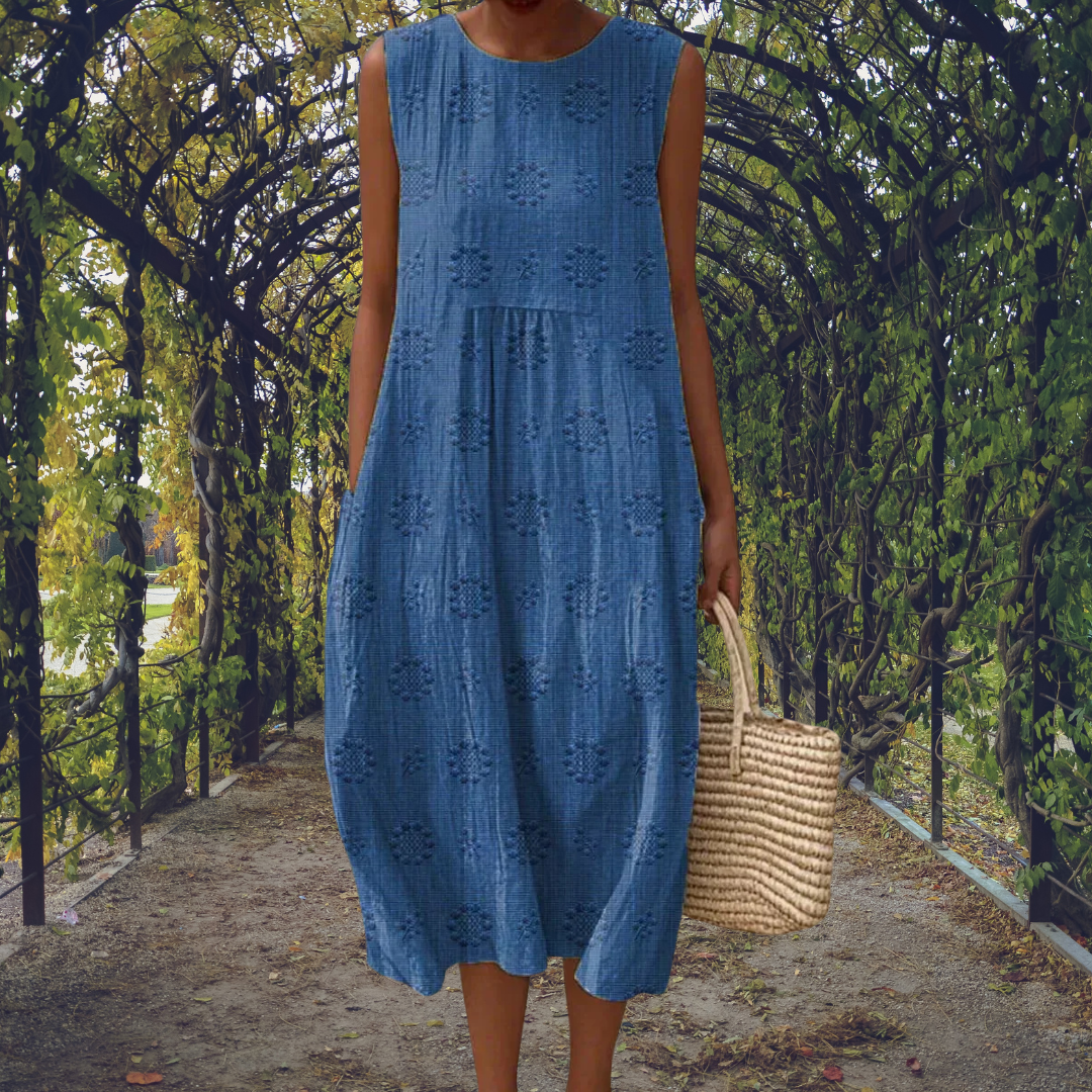 Robe sans manches Linda de Danoir Paris, élégante, en tissu fluide, couleur neutre, vue de face.