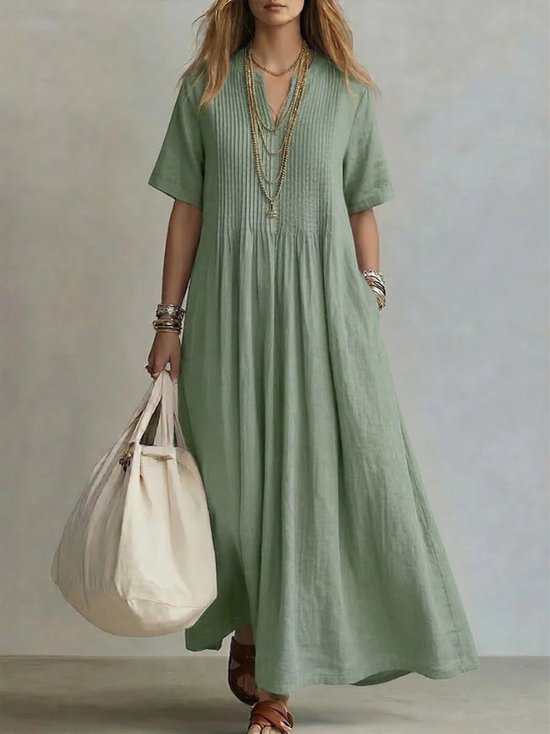 Robe confortable Sofia de Danoir Paris, idéale pour le quotidien, en tissu doux et élégant, vue de face.