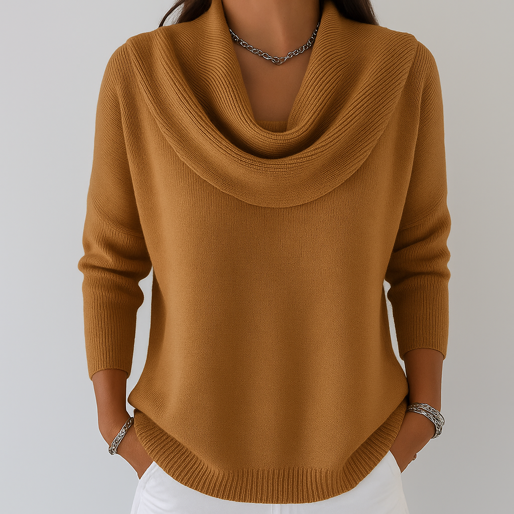 Pull rouge Danoir Paris Teresa, élégant et enveloppant, en laine douce, porté sur un mannequin.