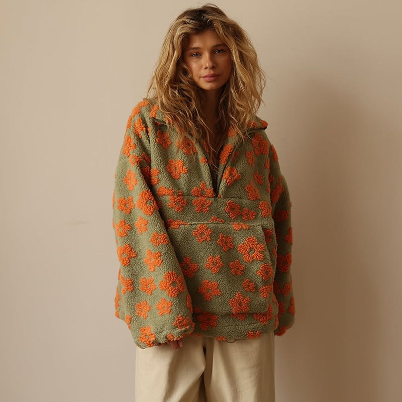 Daisy - Douce Fleece Boho de Danoir Paris, couverture en molleton douce avec motif bohème, beige et marron.