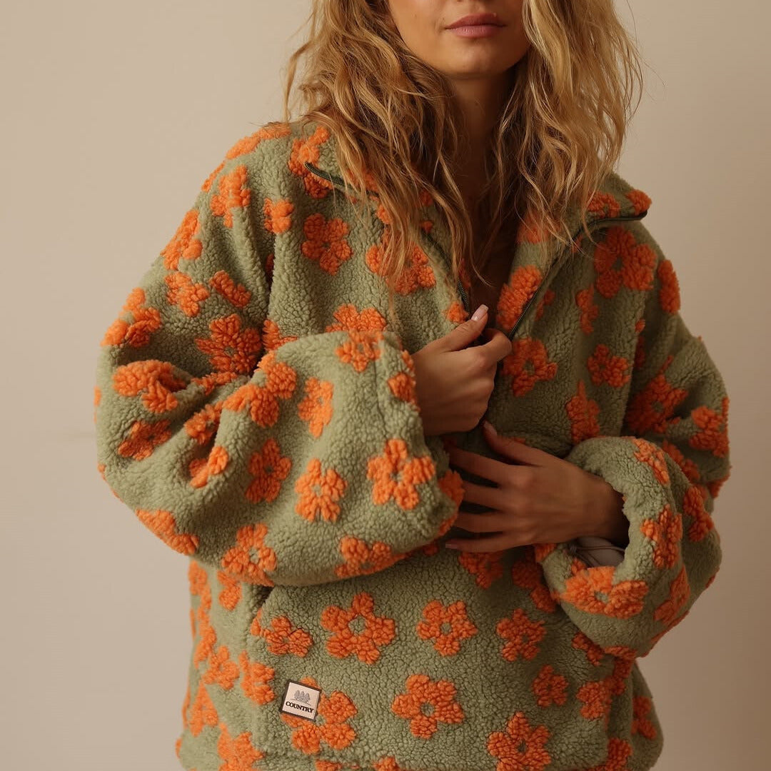 Fleece douce Daisy de Danoir Paris en jaune, style boho, tissu chaud et confortable pour femme.