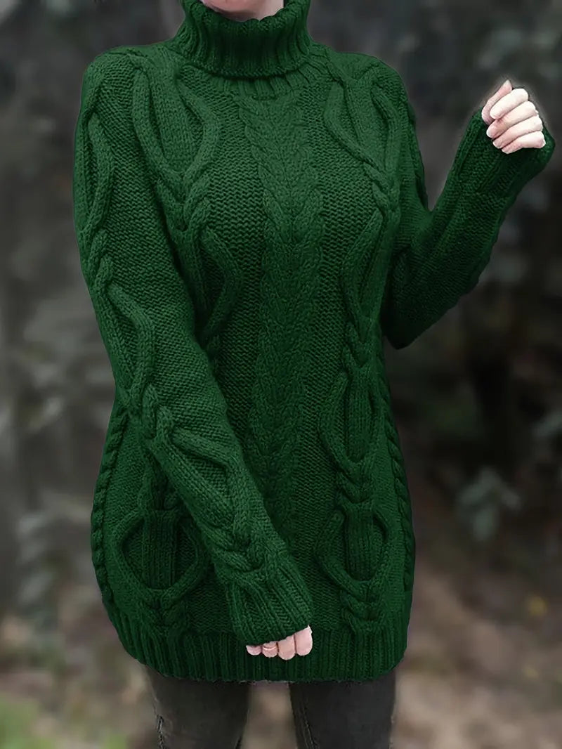 Robe élégante turtleneck Narda de Danoir Paris, coupe fluide et col roulé, en tissu noir, vue de face.