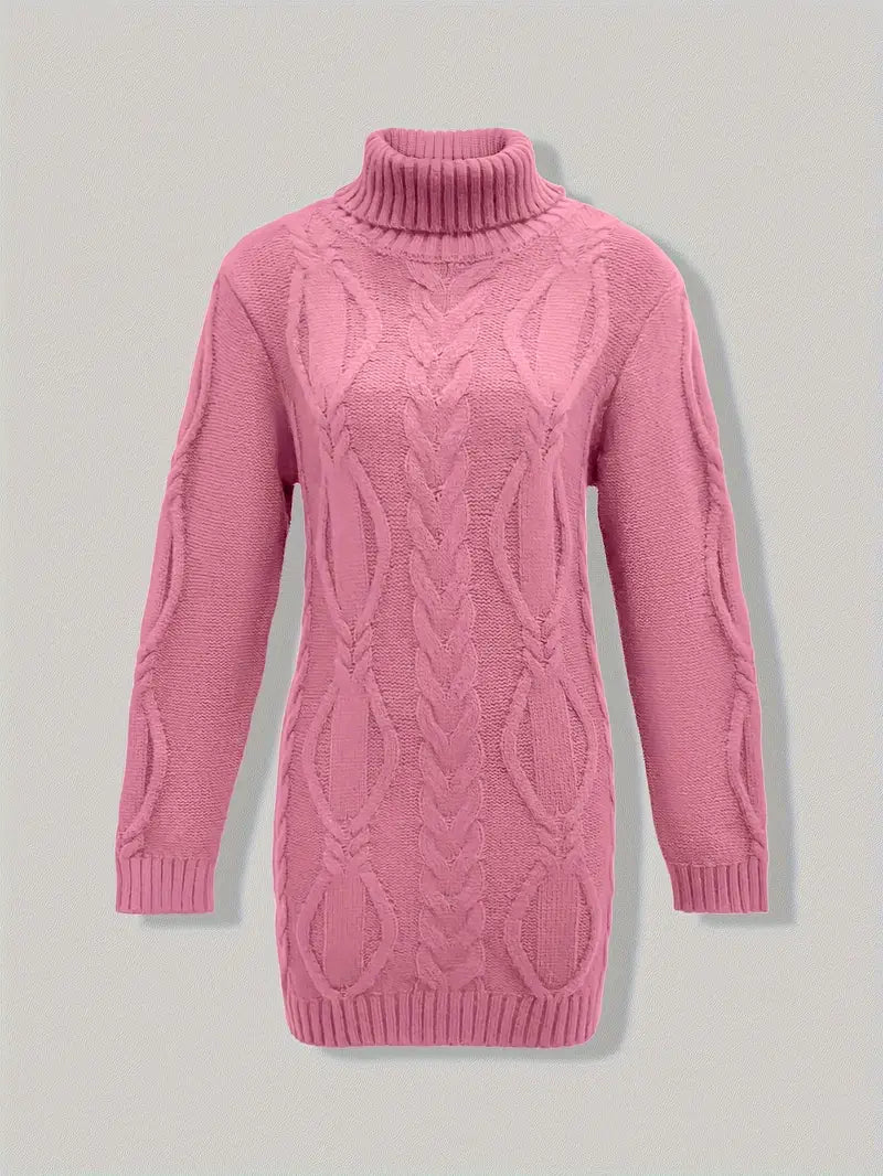 Robe turtleneck élégante de Danoir Paris, modèle Narda, en tissu fluide, couleur classique, portée sophistiquée et chic.