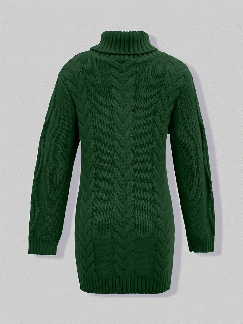 Robe turtleneck élégante Danoir Paris, modèle Narda FR1031, en tissu fluide et chic, portée avec manches longues et coupe moderne.