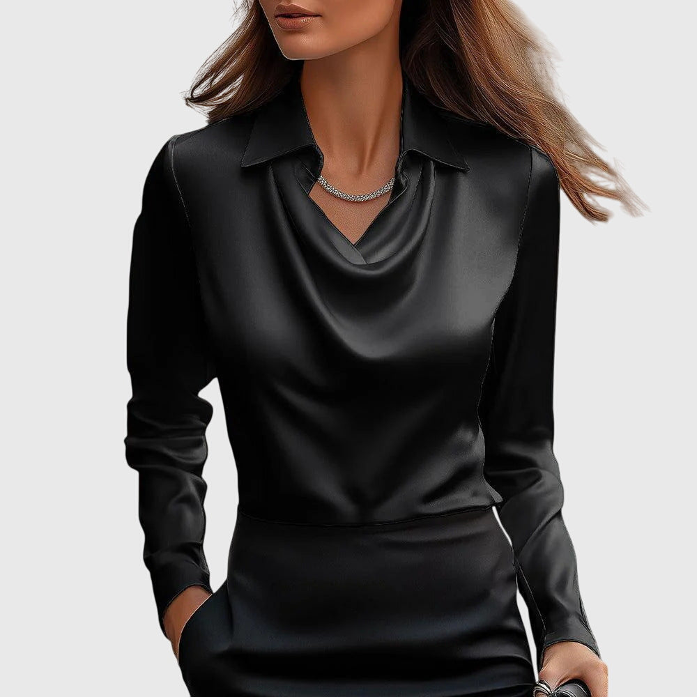 Blouse satinée élégante Brooklyn de Danoir Paris, vue de face, tissu fluide et finition soignée pour un style sophistiqué.