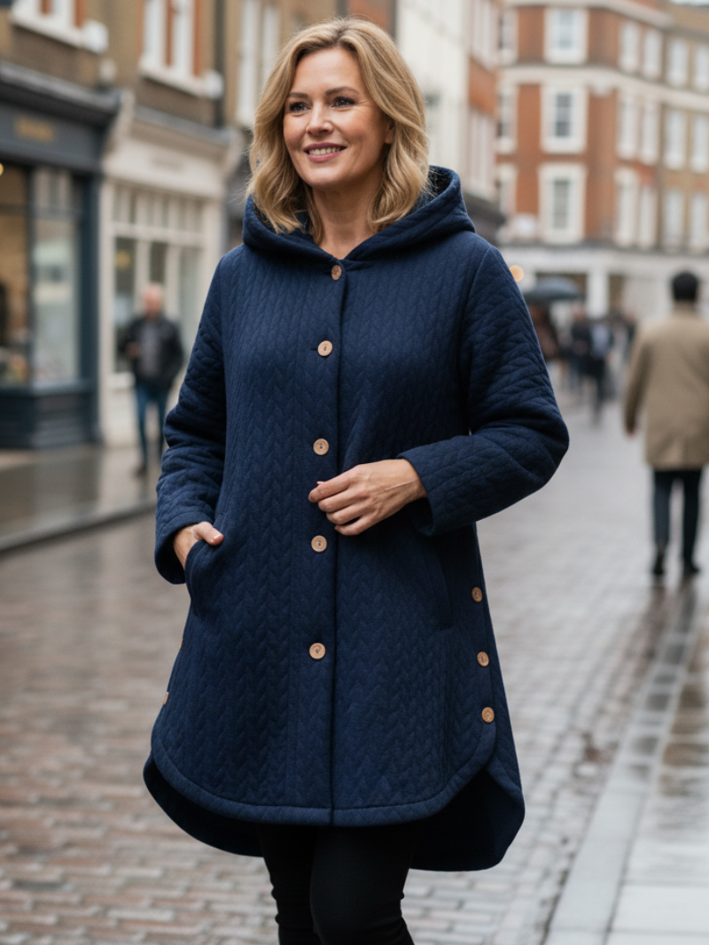 Veste Julie Danoir Paris en velours rouge bourgogne avec matelassage élégant pour l'automne, vue de face.