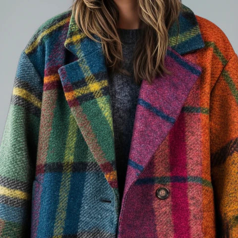 Manteau élégant Danoir Paris Evelyn, modèle FR1051, en tissu chic avec coupe sophistiquée, porté sur mannequin.