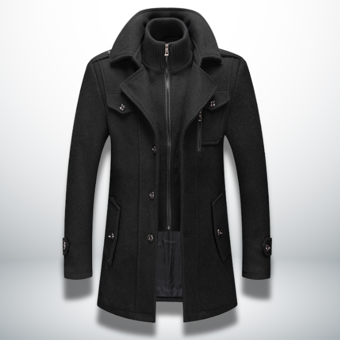 Manteau élégant d'hiver Danoir Paris Angelo en bleu marine, coupe sophistiquée et tissu chaud, pour homme.