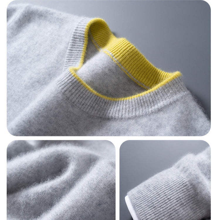 Pull en cachemire élégant Bennett de Danoir Paris, couleur neutre, détail du col et texture douce visible sur l'image.