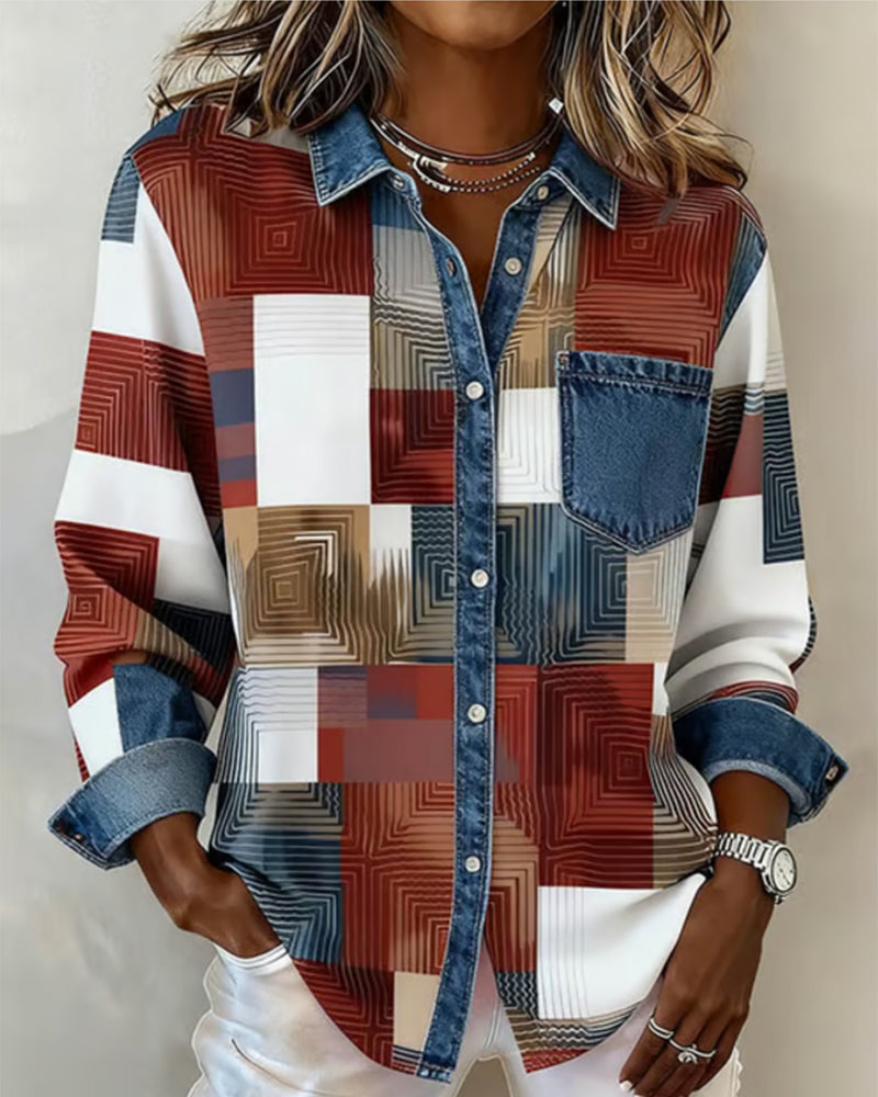 Chemise à blocs de couleur Céline de Danoir Paris, tissu léger, col classique et manches longues, style moderne et élégant.