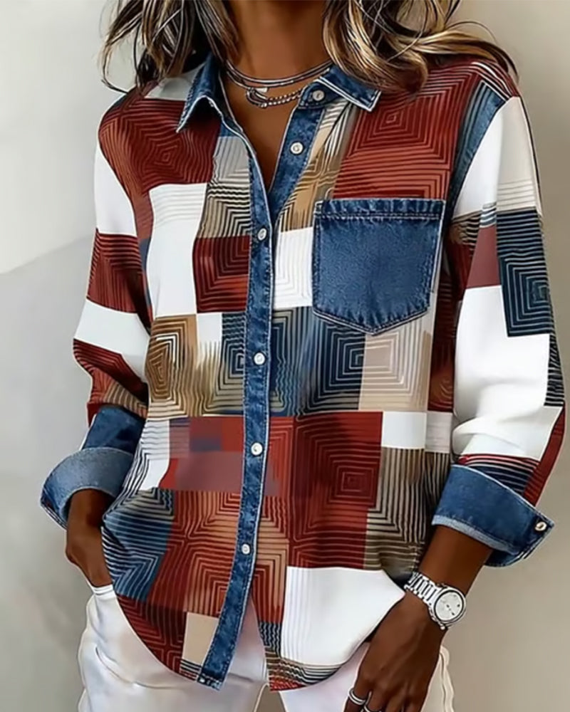 Chemise à blocs de couleur Céline Danoir Paris, style élégant, en tissu léger, avec manches longues et col classique.