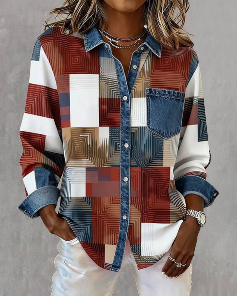 Chemise à blocs de couleur Céline Danoir Paris, style moderne avec manches longues et design coloré, vue de face.