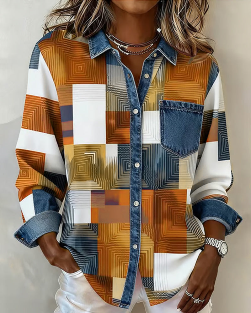 Chemise à blocs de couleur Céline by Danoir Paris, style moderne avec design coloré, vue de face sur mannequin.