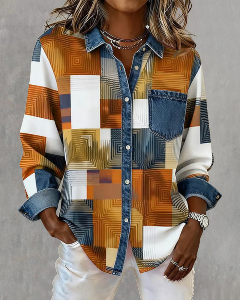 Chemise à blocs de couleur Céline Danoir Paris, manches longues et col classique, design moderne avec couleurs vives.