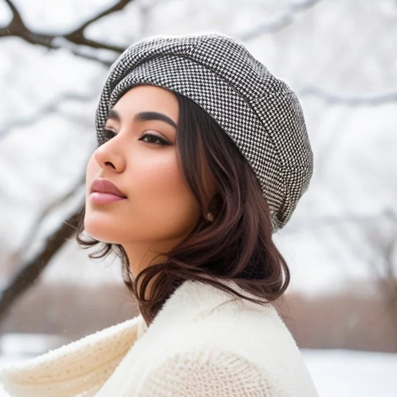Beret chic et élégant Laluna de Danoir Paris, en tissu noir avec style sophistiqué, vue de face.