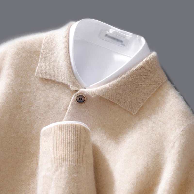 Polo en cachemire élégant Belford de Danoir Paris, vêtement homme, couleur neutre, détails en cachemire, tissu doux et sophistiqué