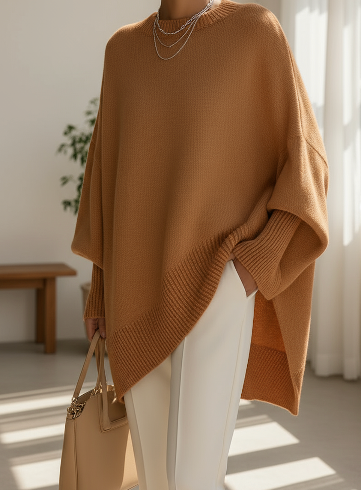 Pull-over oversize élégant de Danoir Paris, moelleux et confortable, en tissu doux avec col rond et finition soignée.