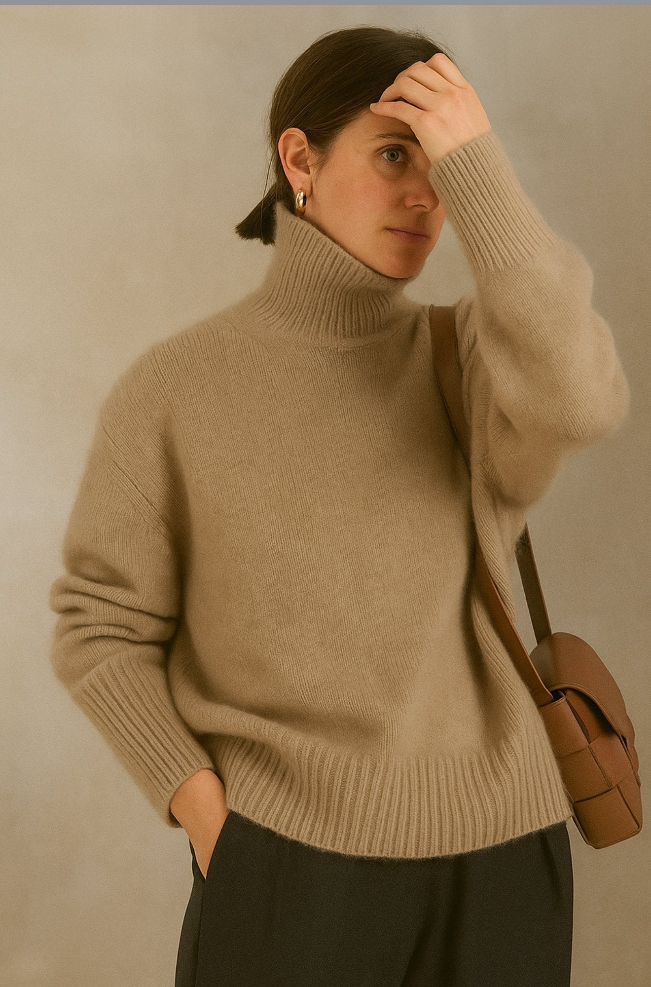 Pull en cachemire élégant Isabella de Danoir Paris, fini doux et finition soignée, porté sur un mannequin.
