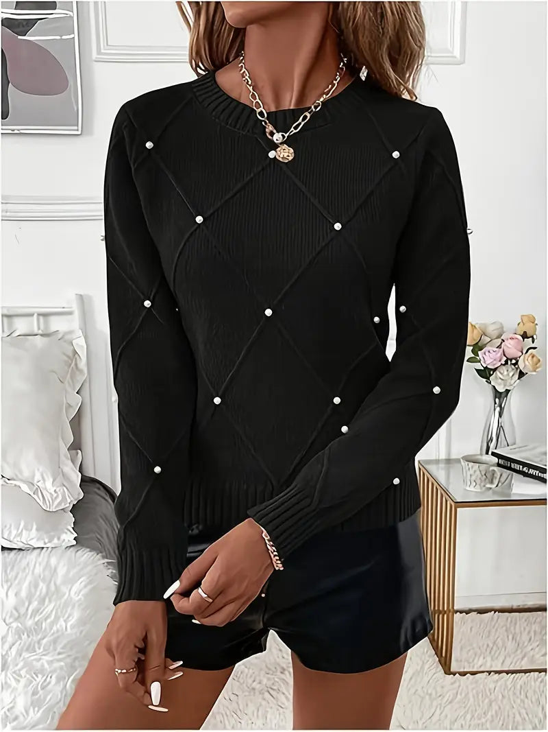 Pull chic Élise à perles de Danoir Paris, en maille élégante avec détails perlés visibles sur l'image.