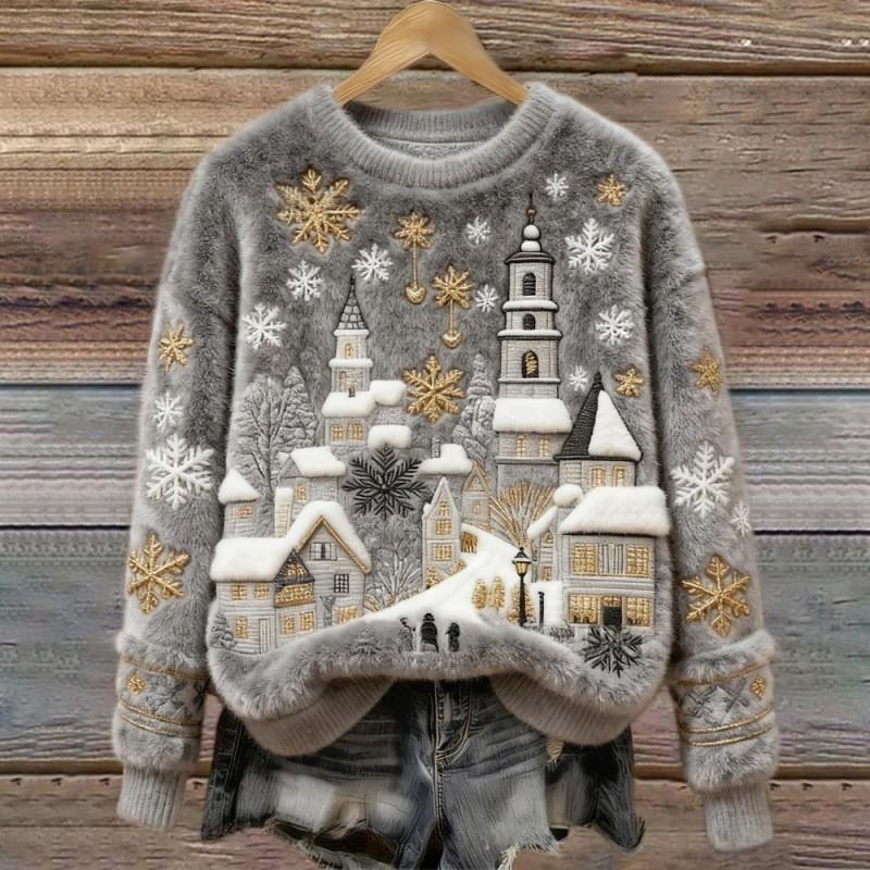 Pull fluffy Danoir Paris Talbot Village d'Hiver, douceur en laine douce, coloris beige, porté sur mannequin.