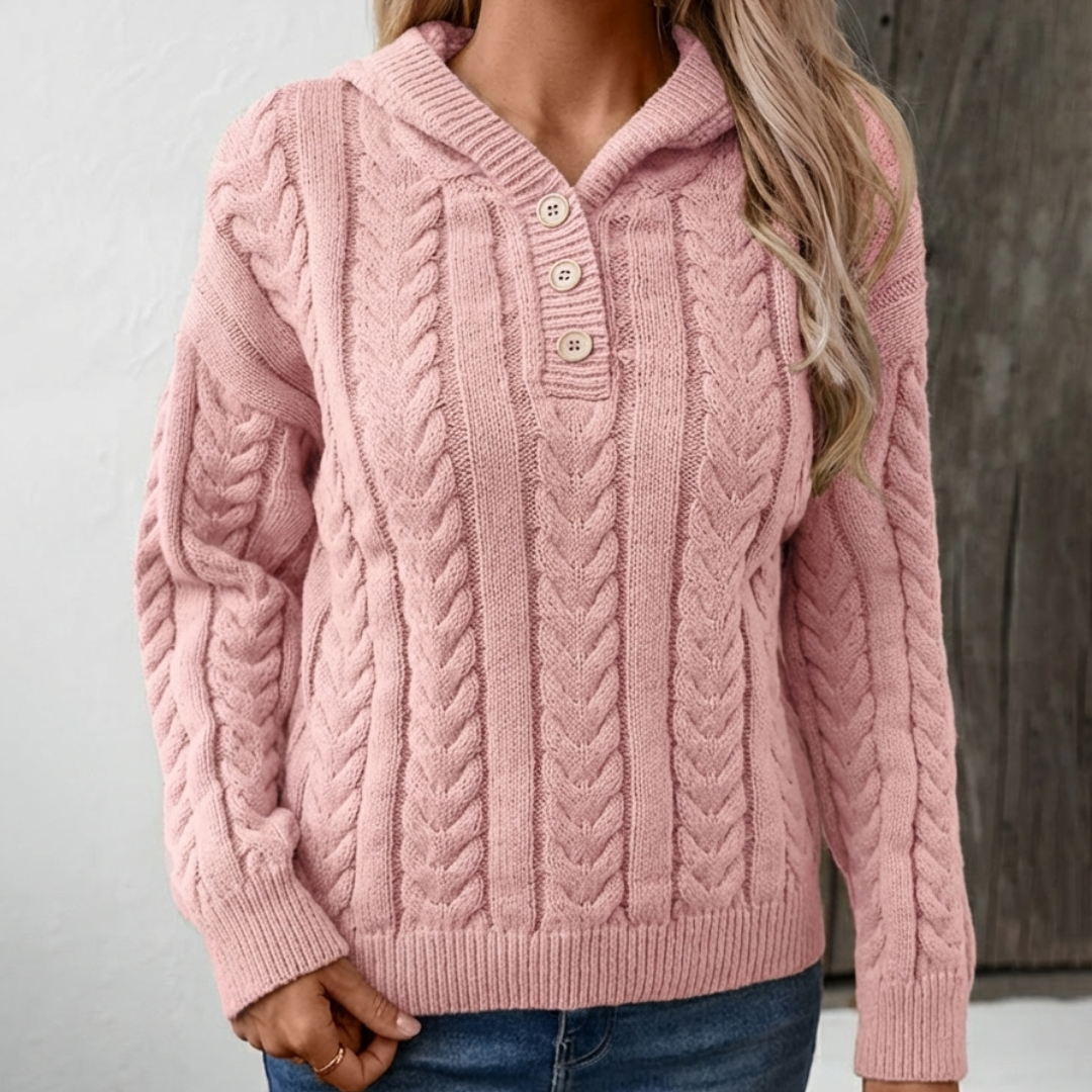 Pull Henley Danoir Paris Talbot en rose, coton confortable avec col boutonné et style chic pour homme.